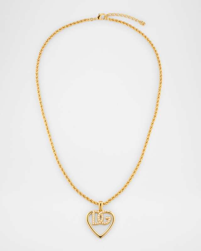 Embellished DG Logo Heart Pendant Necklace